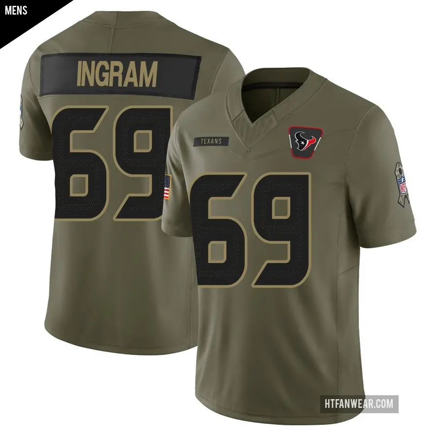 Men's Houston Texans ＃69 Ed Ingram Olive Limited 2025 Salute to Service Jersey