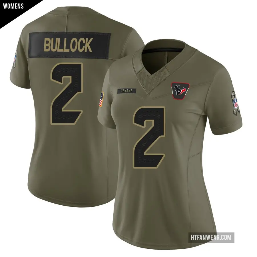 Women's Houston Texans ＃2 Calen Bullock Olive Limited 2025 Salute to Service Jersey