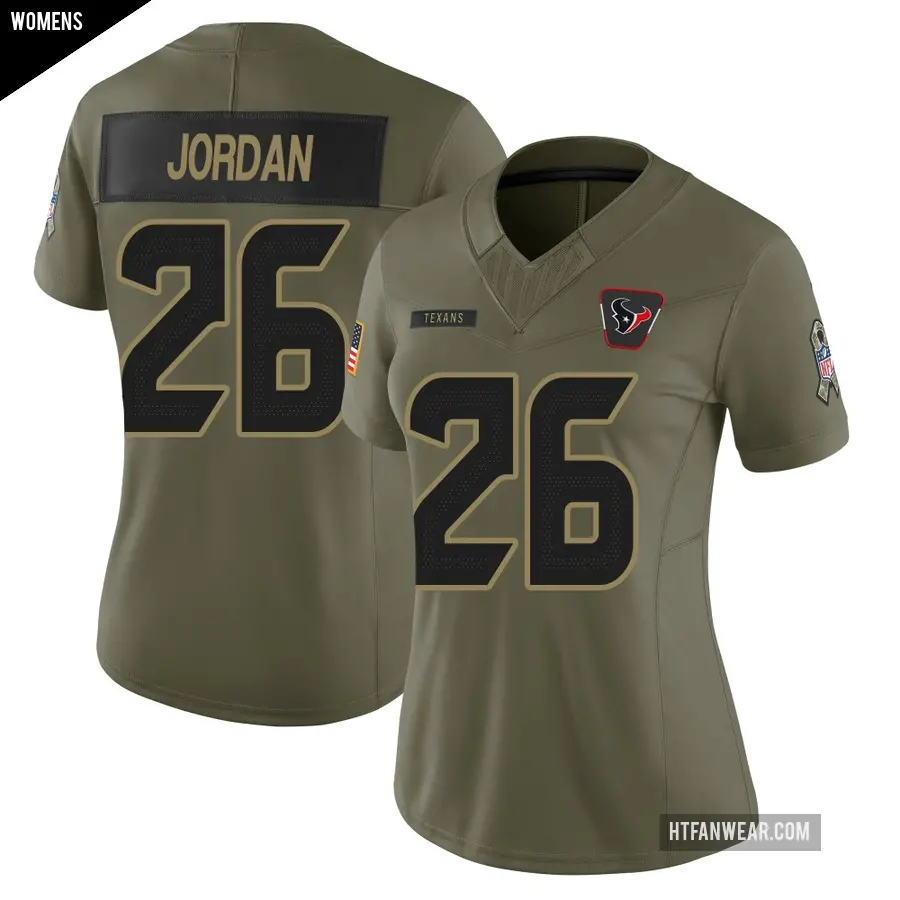Women's Houston Texans ＃26 Jawhar Jordan Olive Limited 2025 Salute to Service Jersey
