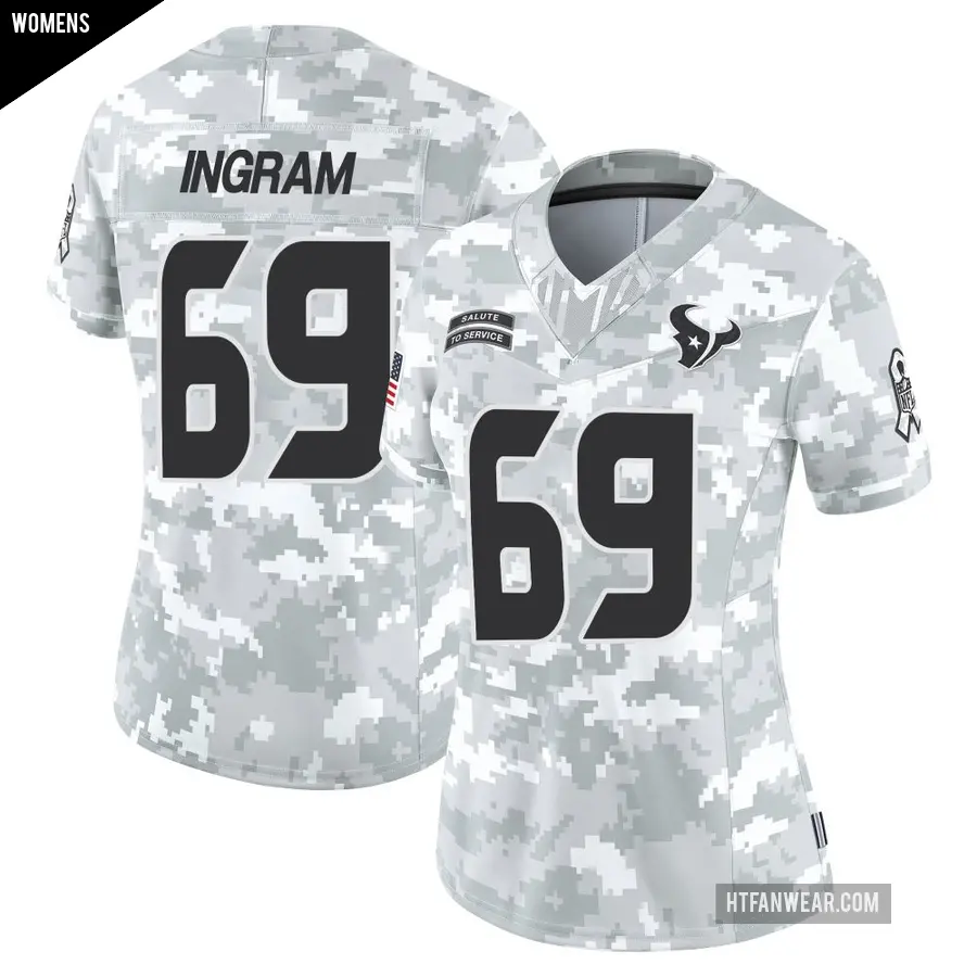 Women's Houston Texans ＃69 Ed Ingram Arctic Camo Limited 2024 Salute to Service Jersey
