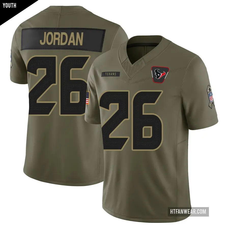 Youth Houston Texans ＃26 Jawhar Jordan Olive Limited 2025 Salute to Service Jersey